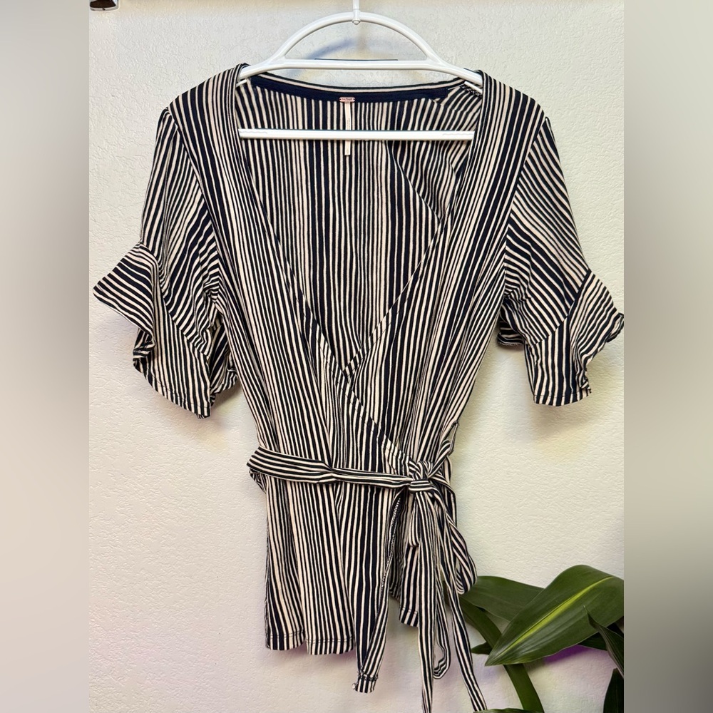 Free People Striped Wrap Top